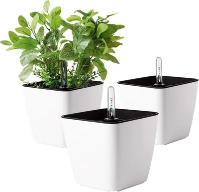 Obrázok produktu pre Samozavlažovací kvetináč s indikátorom hladiny vody – 13 cm – súprava 3 kusov