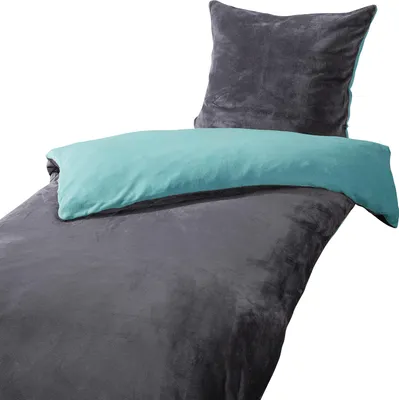Produktbild von Heimtexland Teddy Flanell Wende Bettwäsche Set I Winter Bettbezug I kuschelig weich und warm I Kopfkissen 80x80 I Bettdecke 135x200 I Cashmere Touch Geschenkidee Weihnachten Typ751 Petrol