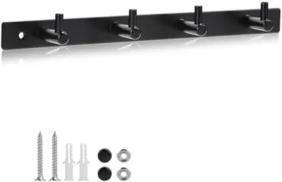 Produktbild von PromoHome® Wandhaken-Set mit 4 Haken – schwarze Wandgarderobe, 31 cm, Edelstahl