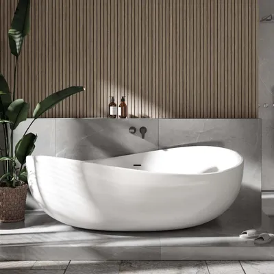 Produktbild von Freistehende Badewanne WAVE - Acryl - Weiß - 180 x 115 x 68 cm - Oberfläche wählbar, Farbe:Weiß glänzend