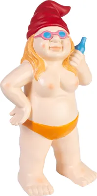 Obrázok produktu pre BRUBAKER Záhradný trpaslík nahá žena - nudistická trpasličia dáma s pivnými okuliarmi - odhaľujúca záhradná figúrka nudista vtipná - dekorácia odolná voči poveternostným vplyvom pre záhradné kempovanie - záhradná dekorácia do exteriéru - 23 cm