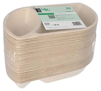 Produktbild von Snacktrays Zuckerrohr 2-geteilt 3,6 cm x 12,4 cm x 22,4 cm natur