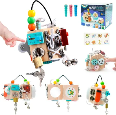 Produktbild von Beschäftigungsbrett für Babys, Modell 15 - 1. Aktivitetskubus – Fidget Cube – Stresswürfel – Anti-Stress-Spielzeug – Aktivitetskubus – Spielzeug – Holz