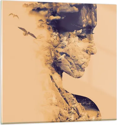 Produktbild von Bilder auf glas - Einteilig - Frau Vögel Fotomontage - 70x70cm - Glasbilder - Wandbilder - Bilder - zum Aufhängen bereit - Wanddekoration aus Glas - Glas Bilder - Wandbild auf Glas - GAC70x70-4246