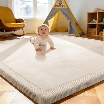 Imagen del producto de alfombra de juego para niños, alfombra para gatear, 200x280x3 cm, color beige
