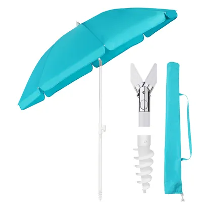 Produktbild von Sekey Sonnenschirm, Rund, Ø 160cm, UV Schutz 50+, robust, windwiderstandsfähig, neigbar & höhenverstellbar, inkl. Sandanker & Schutzhülle, für Garten & Strand, Türkis, Polyester