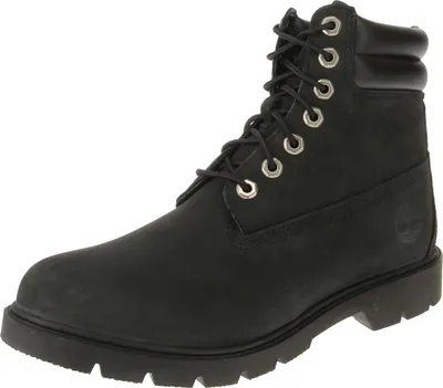 A single black Timberland boot is shown against a white background.