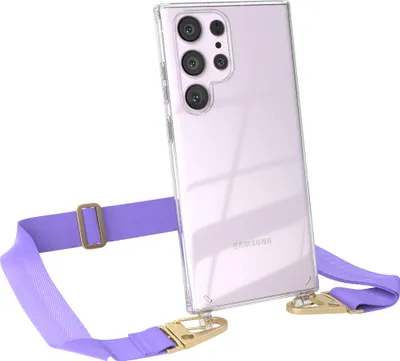 Produktbild von EAZY CASE - Hülle mit Band für Samsung Galaxy S23 Ultra, Handyhülle mit Umhängeband, Silikonhülle transparent, Handykette in Violett