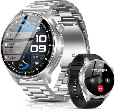 Produktbild von SLOKSFil Smartwatch Herren 1000 mAh Akku/1,52" HD Touchscreen, mit Bluetooth Anrufe/110+ Sportmodi/24H Herzfrequenz/IP68 Wasserdicht/Schlafmonitor, Schrittzähler Fitnessuhr für Android iOS (Silber)
