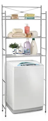 Produktbild von Toilettenregal MARSA mit drei Ablageflächen – Vielseitiges Standregal, WC- und Waschmaschinenregal in Chrom, Perfekt für Waschküche