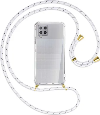Produktbild von Handykette Backcover-Schutzhülle mit Band (Metall goldfarben) für Samsung Galaxy A42 5G - weiß/grau