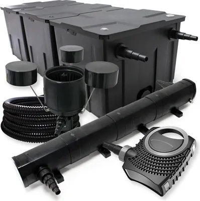 Produktbild von Kompletny zestaw Wiltec: filtr do oczka wodnego CBF-350C o pojemności do 90000 l, pompa do oczka wodnego NEO10000 10000 l/h 80 W, osadnik do oczka wodnego CUV-272 72 W, wąż do oczka wodnego 25 m 25 mm, skimmer CSP-250 2500 l/h 45 W