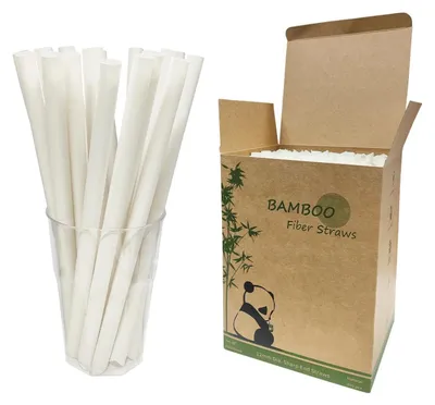 Produktbild von Jumbo Smoothie Strohhalme 200 Stück Biologisch Abbaubar Bambusfaser 12mm Extra Wide Bubble Tea Boba Einweg 12x230mm