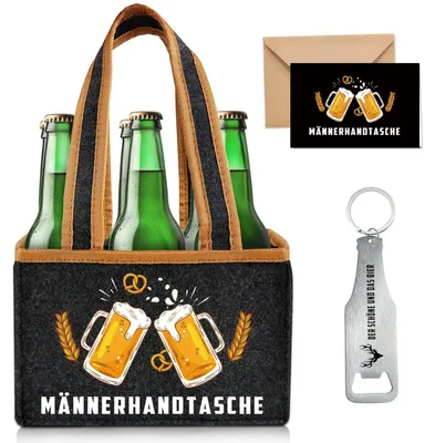 Imagen del producto de Soporte divertido para transportar cerveza, ideal para hombres, con abrelatas y capacidad para 6 botellas