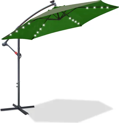 Immagine prodotto di Aopunly Ombrellone a sbalzo 300 cm con LED, protezione UV, ombrellone da giardino a manovella ombrellone da mercato a manovella balcone -Verde