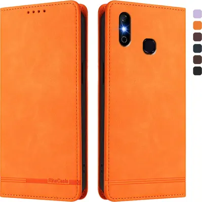 Immagine prodotto di Custodia per Infinix Smart 4, custodia retro in Finto cuoio con supporto e slot per carte di credito Arancione