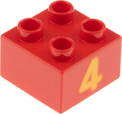 Produktbild von 1x Lego Duplo Bau Stein 2x2x1 rot bedruckt Nr.4 hell orange 6070147 3437pb066