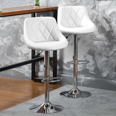 Produktbild von 2er Set  Barhocker mit Lehne  aus Kunstleder 360° drehbar höhenverstellbar - Barstuhl, Küchenhocker weiß