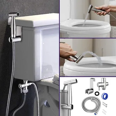 Bidet-Sprühgerät-Set aus Edelstahl, 120 cm Schlauch, Wandmontage