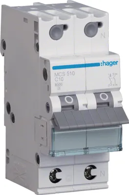Image de Interrupteur Hager LS 1P+N 6 kA C-10A Quick Connect 2 modules Hager MCS510, 1 pièce.