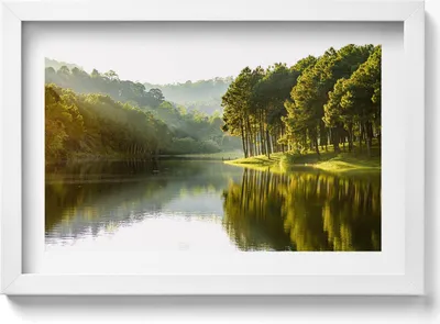 Produktbild von Grüne Flusslandschaft– Wandbild mit Rahmen – Gerahmtes Bild  – Wanddekoration – 30x20 cm –  Weiß Rahmen