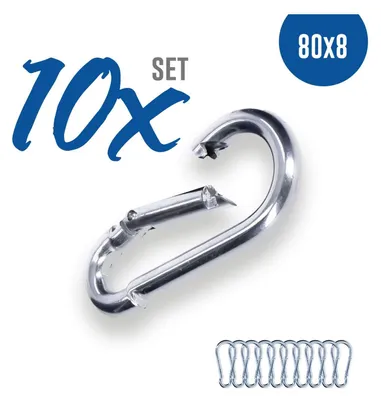 Produktbild von 10x Karabinerhaken 8 x 80 mm verzinkt DIN5299 C-Form (Birne) rostfrei Schnapphaken bis 230kg