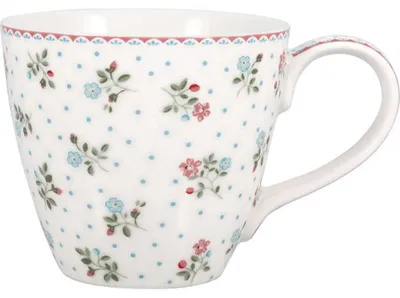 Produktbild von Greengate Becher CELIA Weiß mit Blumen Muster Porzellan Tasse