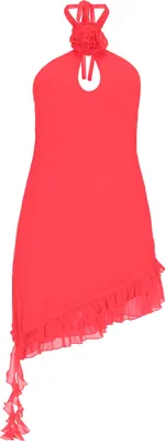 Produktbild von Damen Asymmetrisches Slim-Fit Kleid Rot Größe L mit Schlüssellochausschnitt
