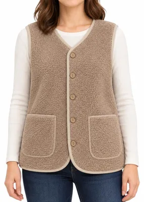 Produktbild von Teddy Weste Damen, Teddy Fleece Damenweste Ärmellose Weste Damen Herbst, M