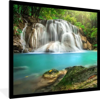Produktbild von MuchoWow® Gerahmtes Poster Wald - Wasserfall - Natur 40x40 cm - Poster mit Schwarzem Bilderrahmen Wandposter Rahmen Foto Bilder - Mit Rahmen - Wanddekoration Schlafzimmer