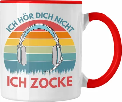 Produktbild von Trendation - Zocker Tasse Geschenk Ich Höre Dich Nicht Ich Zocke Gamer Geschenkidee (Rot)