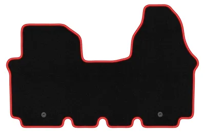 Zdjęcie produktu dla Dywaniki samochodowe welurowe CARLUX-RED do: Renault Trafic II (2001-2014, dostawczy) czarne z czerwonym obszyciem, z mocowaniami
