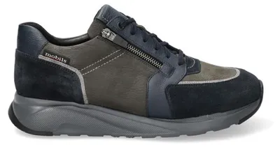 Produktbild von Mephisto Herren Sneaker in Blau- und Grautönen mit seitlichem Reißverschluss und robuster Laufsohle