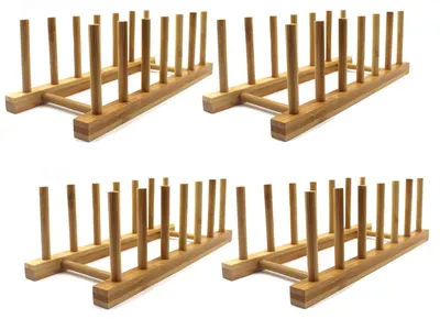 Produktbild von Bambus-Tellergestell, Geschirrständer, Küchenschrank-Organizer für Teller/Schüsseln/Tassen/Topfdeckel/Schneidebretter (4er-Set)