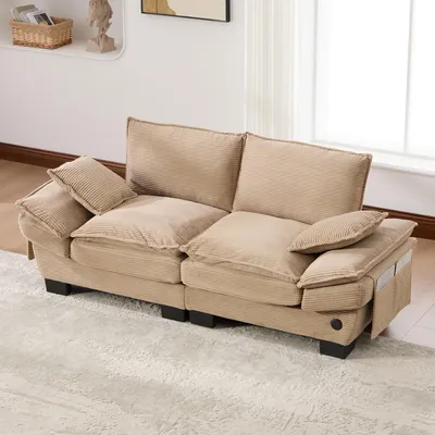 Obrázek produktu pro okwish modulární pohovka 2místná, ergonomicky široká sedací plocha, lounge sofa s USB-C portem, pohovka do obývacího pokoje s bočními kapsami, manšestr, khaki