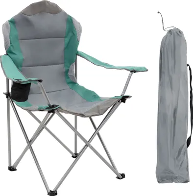 Produktbild von ECD Germany Campingstuhl faltbar, Grau-Türkis, Angelstuhl mit Getränkehalter & Tragetasche, Gartenstuhl klappbar, Übergroßer Klappstuhl mit Hochlehner