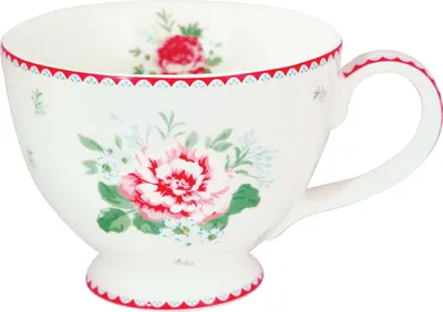 Produktbild von Greengate Teetasse ALIVIA Weiß mit Blumen Porzellan Tasse 400ml