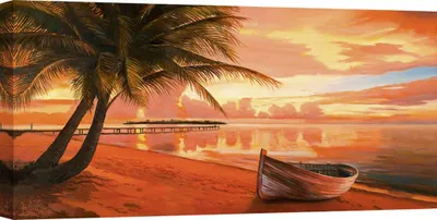 Productafbeelding van Kunstafdruk op canvas – Landschappen - Adriano Galasso, Zonsondergang in de tropen – 100x50 cm