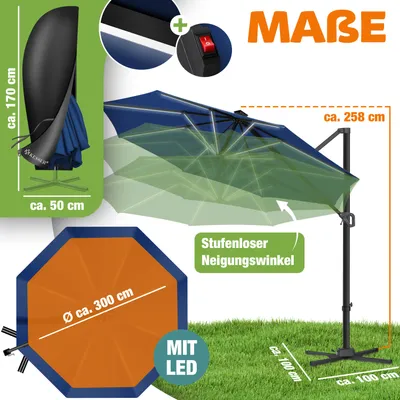 Immagine prodotto di KESSER® Parasole per pergolati, modello SUN, diametro 330 cm, regolabile in 7 posizioni, rotazione a 360°, include copertura