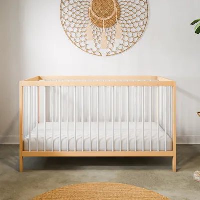 Produktbild von Kids Collective Babybett Kinderbett Gitterbett 60x120 und 70x140 cm höhenverstellbarer Lattenrost & herausnehmbare Sprossen stabiles Buchenholz | ab Geburt bis zum 3. Lebensjahr  EU | natur/weiß