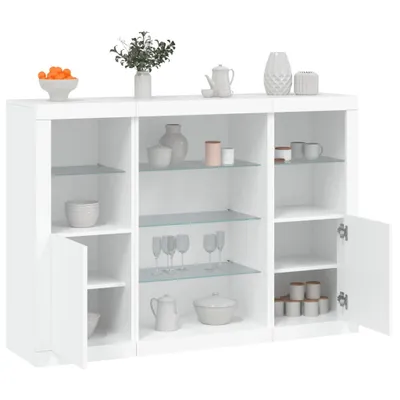 Image de vidaXL Sideboards avec lampes LED 3 pcs. Blanc Bois composite