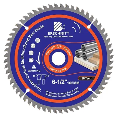 Image de Lame de scie circulaire 165x20/16 mm, 60 dents, pour bois, métal et aluminium, compatible avec les scies sauteuses et les scies circulaires