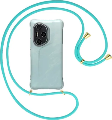 Produktbild von Handykette Backcover-Schutzhülle mit Band (Metall goldfarben) für Honor 300 Pro 5G - türkis