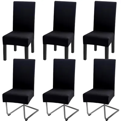 Produktbild von Stuhlhussen, 6er-Set, für Freischwingerstühle, abnehmbar und waschbar, aus Elasthan, universelle Stretch-Stuhlhussen für Esszimmer, Hotels, Küchen, Hochzeitsdekorationen, schwarz