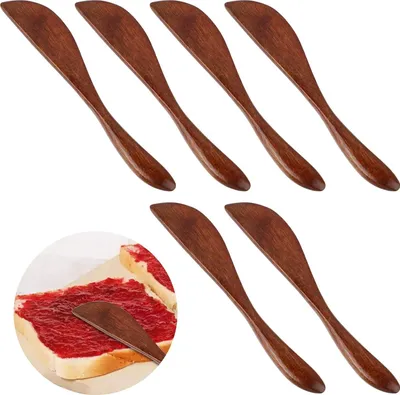 Produktbild von 6-teiliges Set aus Holzbrotmessern - Spatel - Käsemesser - Marmeladenlöffel - Buttermesser - Tortenmesser - Küchenwerkzeuge