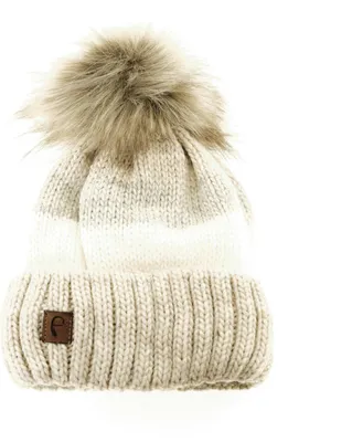 Produktbild von Faera Mütze zum Warmhalten mit Innenfutter im Herbst oder Winter Bommel-Mütze Beige