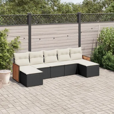 Produktbild von Design 7-tlg. Garten-Sofagarnitur mit Kissen Schwarz Poly Rattan, Gartenmöbel-Sets 2024 Neu