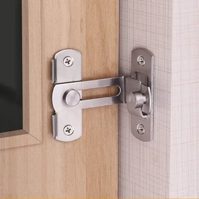 Imagen del producto de Cerradura para puertas con pestillo de 90°, sistema de cerrojo, fabricada en acero inoxidable, incluye tornillos, apta para puertas y ventanas