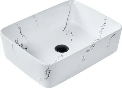 Zdjęcie produktu dla BELIANI Umywalka łazienkowa nablatowa blatowa biała ceramiczna efekt marmuru prostokątna 49 x 38 cm styl glam