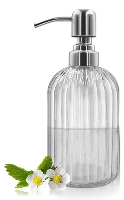 Zdjęcie produktu dla Dozownik do mydła ze szkła, pojemność 14 oz, z pompą ze stali nierdzewnej, wielokrotnego napełniania, przezroczysty